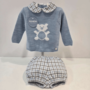 Conjunto azul niño jersey oso pantalón corto Juliana invierno
