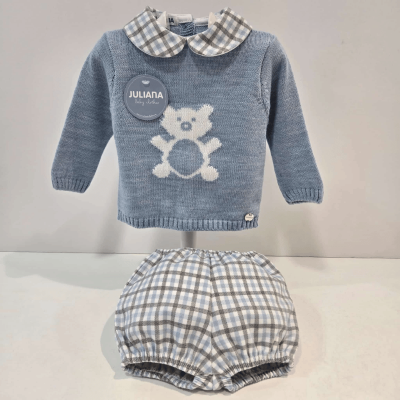 Conjunto azul niño jersey oso pantalón corto Juliana invierno