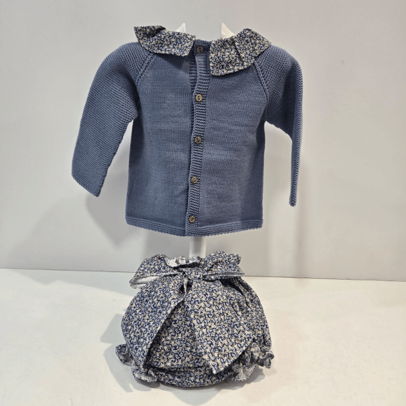 Conjunto jersey punto braga tela lazo azul bruma Pangasa invierno