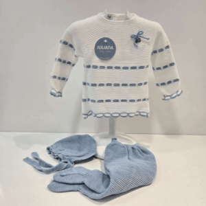 Conjunto niño 3 piezas pasacintas blanco azul Juliana invierno