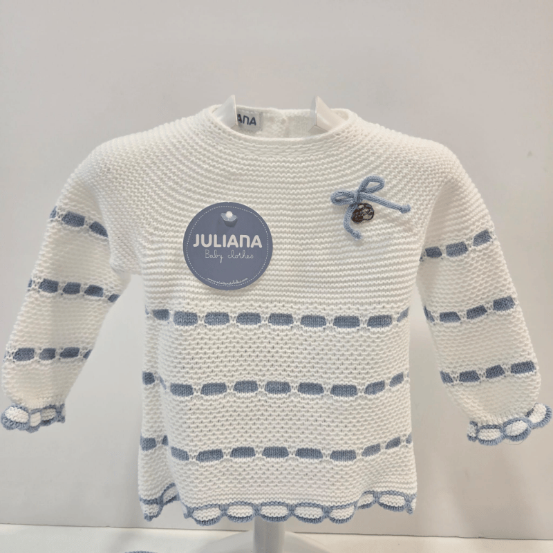Conjunto niño 3 piezas pasacintas blanco azul Juliana invierno