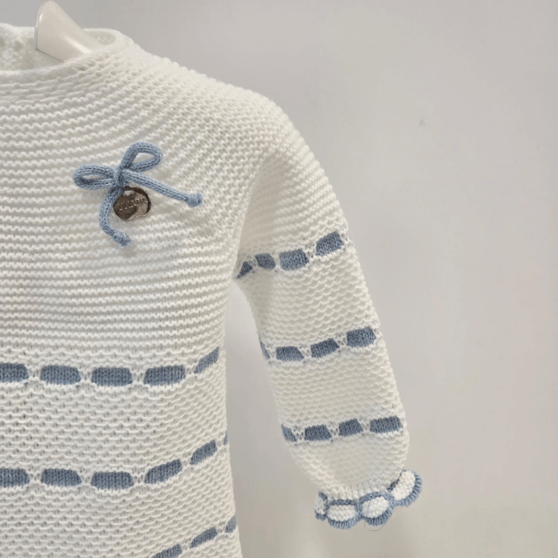 Conjunto niño 3 piezas pasacintas blanco azul Juliana invierno