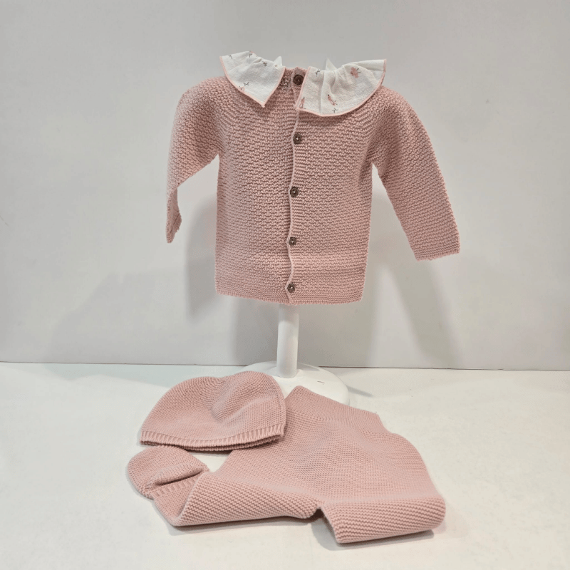 Conjunto rosa jersey polaina y gorro pajaritos Pangasa invierno