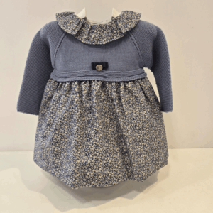 Vestido azul bruma cuerpo punto cuello falda tela Pangasa invierno