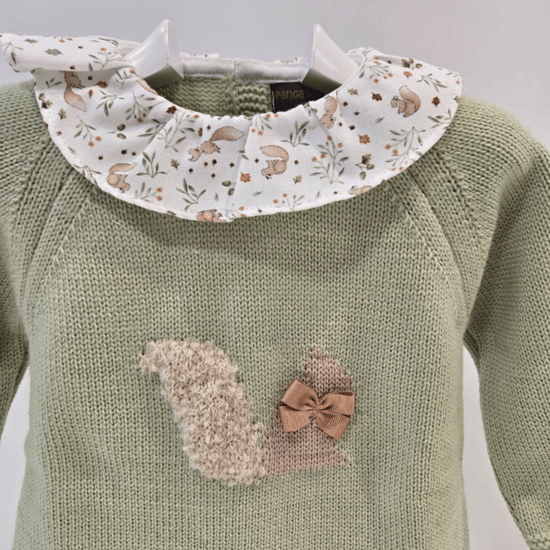 Vestido punto verde salvia cuello tela Ardillas Pangasa invierno - Imagen 2