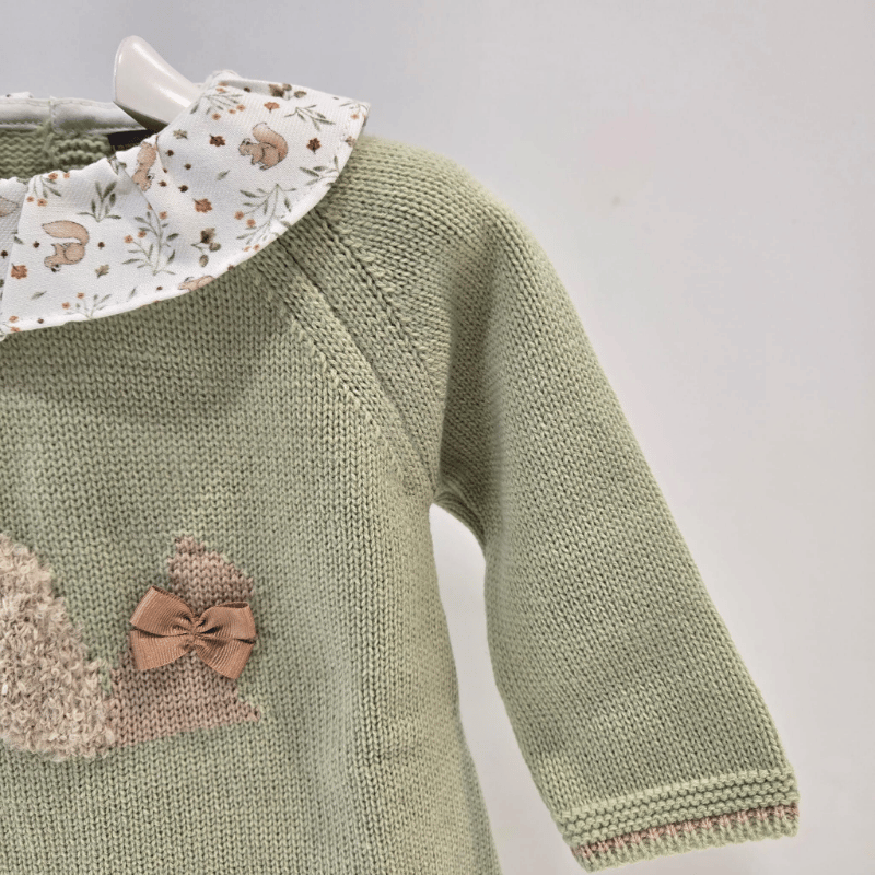 Vestido punto verde salvia cuello tela Ardillas Pangasa invierno - Imagen 3