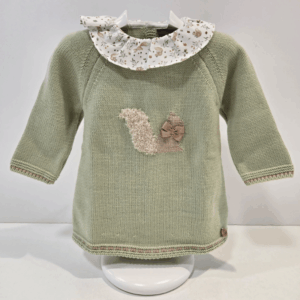 Vestido punto verde salvia cuello tela Ardillas Pangasa invierno