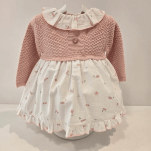 Vestido rosa cuerpo punto falda y cuello tela Pangasa invierno