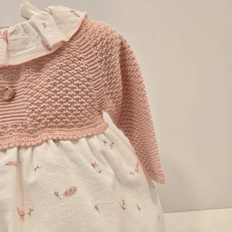 Vestido rosa cuerpo punto falda y cuello tela Pangasa invierno