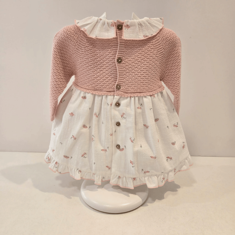 Vestido rosa cuerpo punto falda y cuello tela Pangasa invierno