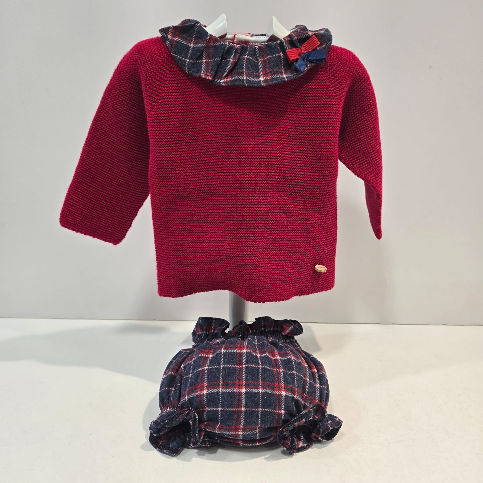 Conjunto niña especial Navidad jersey punto braga tela Pangasa
