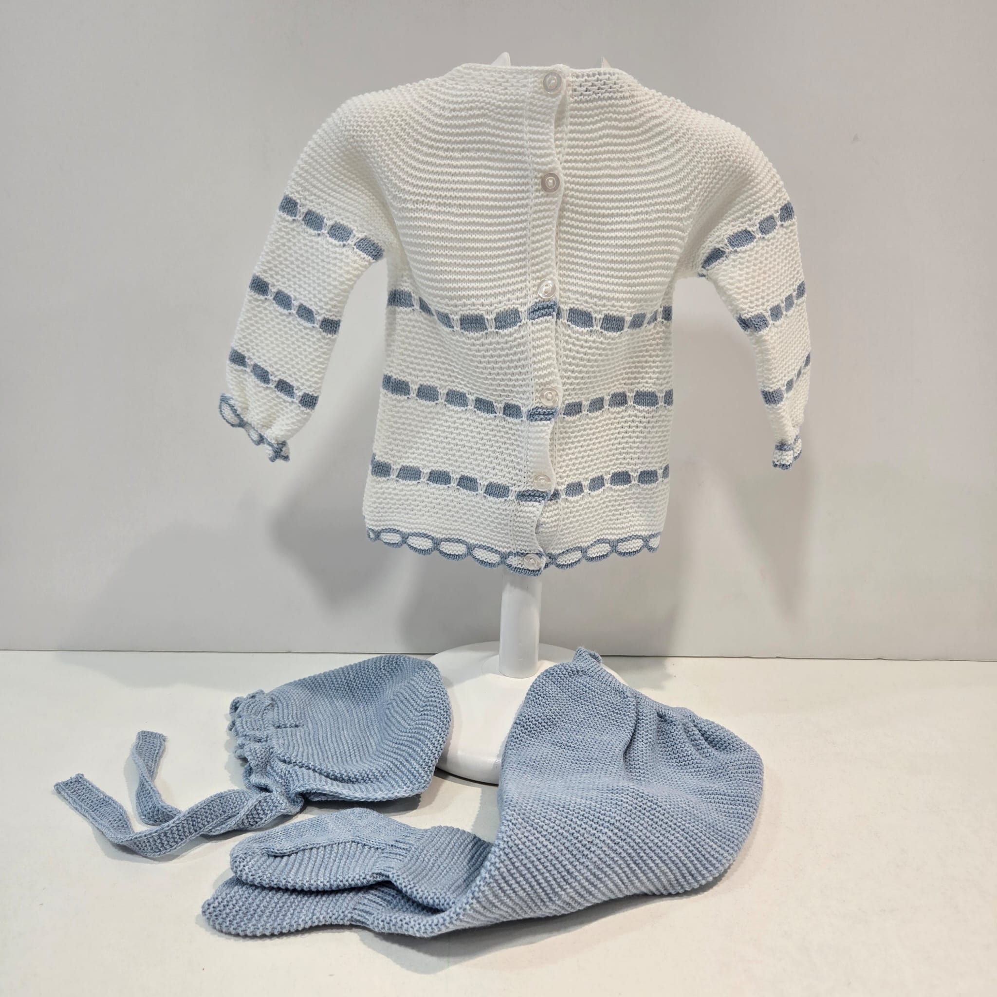 Conjunto niño 3 piezas pasacintas blanco azul Juliana invierno - Imagen 5