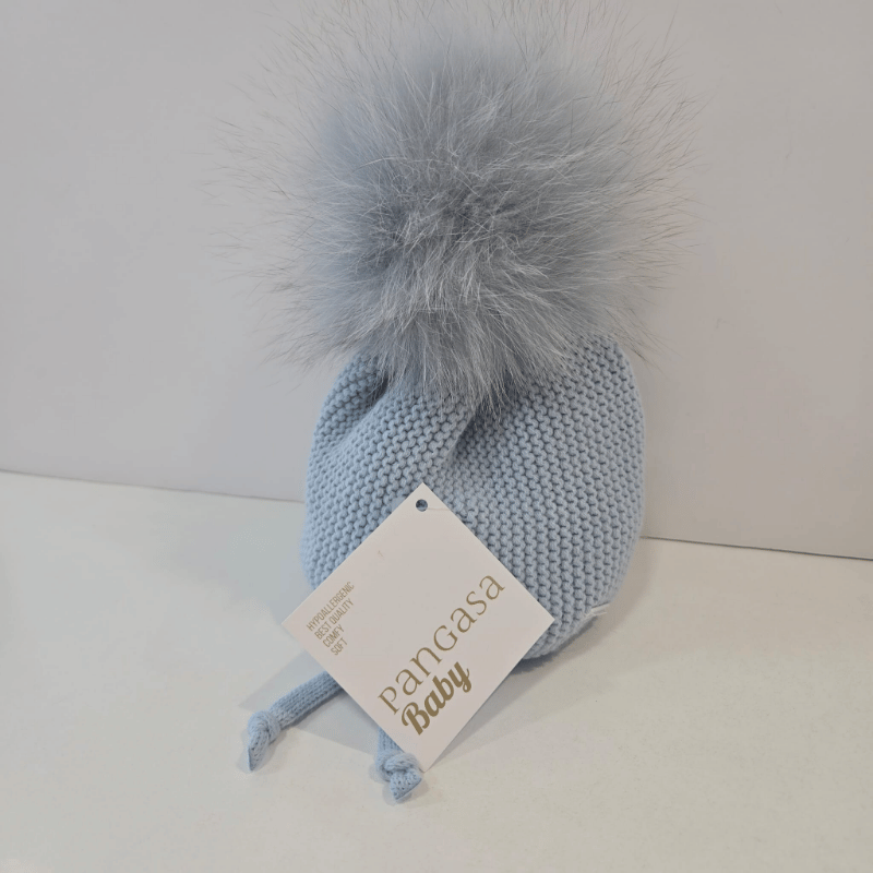 Gorro azul pompón de pelo natural Pangasa invierno