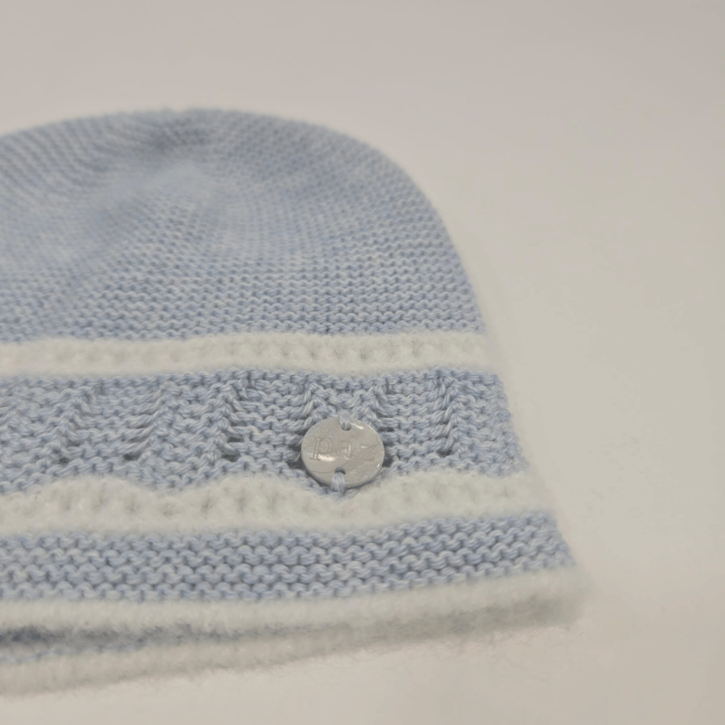 Gorro azul tiza/crudo algodón cachemir Paz Rodríguez invierno - Imagen 2