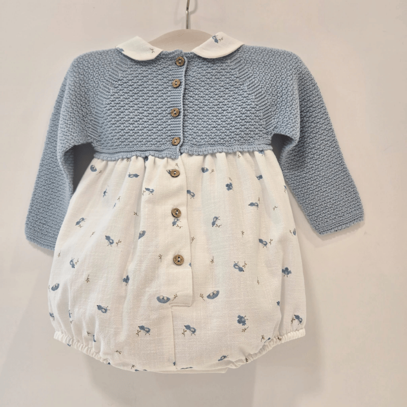 Pelele punto tela azul pajaritos Pangasa invierno