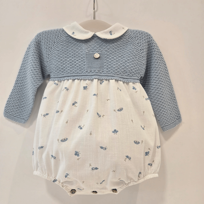 Pelele punto tela azul pajaritos Pangasa invierno