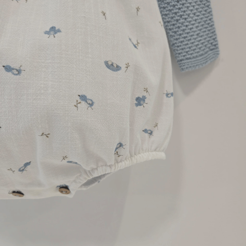 Pelele punto tela azul pajaritos Pangasa invierno