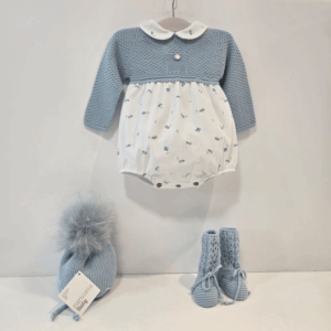 Pelele punto tela azul pajaritos Pangasa invierno