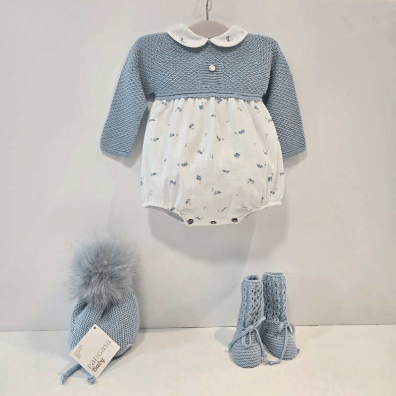 Pelele punto tela azul pajaritos Pangasa invierno