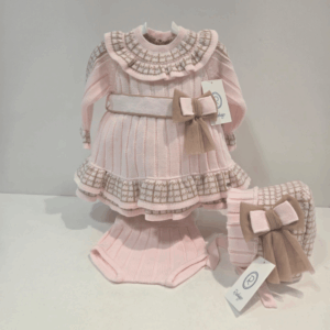 Vestido punto rosa bebe camel Lazo tul Rahigo invierno