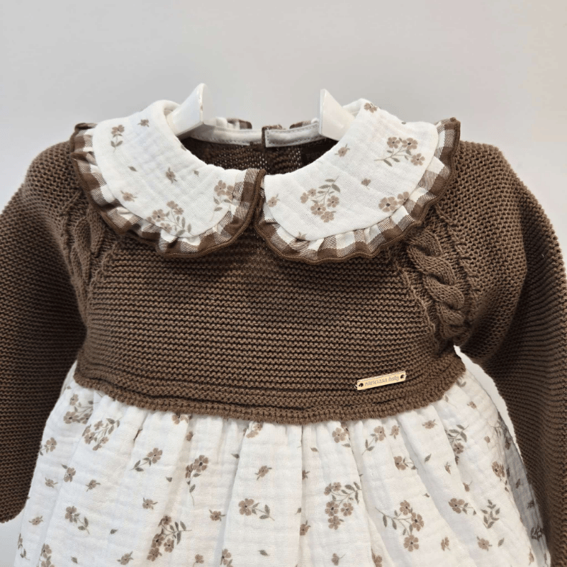 Vestido cuerpo punto Chocolate tela estampada Pangasa invierno - Imagen 4