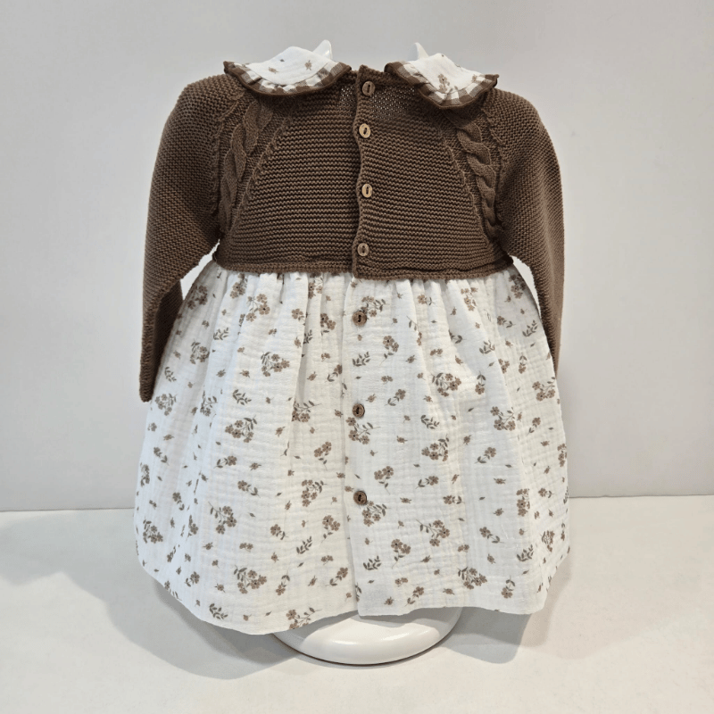 Vestido cuerpo punto Chocolate tela estampada Pangasa invierno
