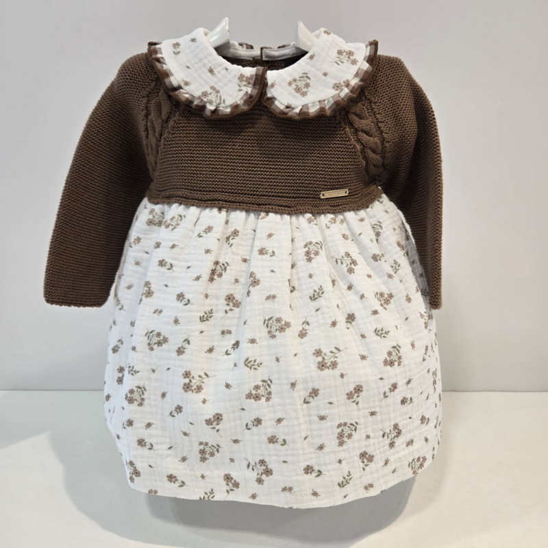 Vestido cuerpo punto Chocolate tela estampada Pangasa invierno