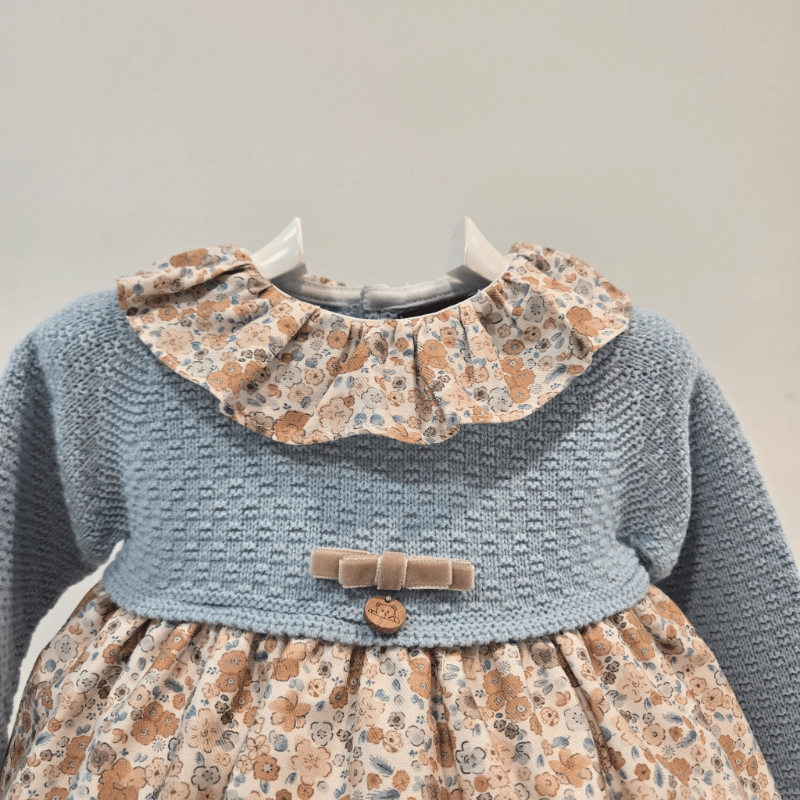 Vestido cuello volante flores cuerpo punto Pangasa invierno