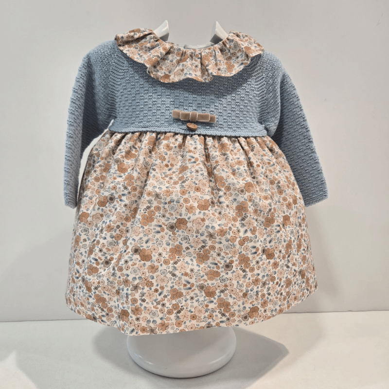 Vestido cuello volante flores cuerpo punto Pangasa invierno